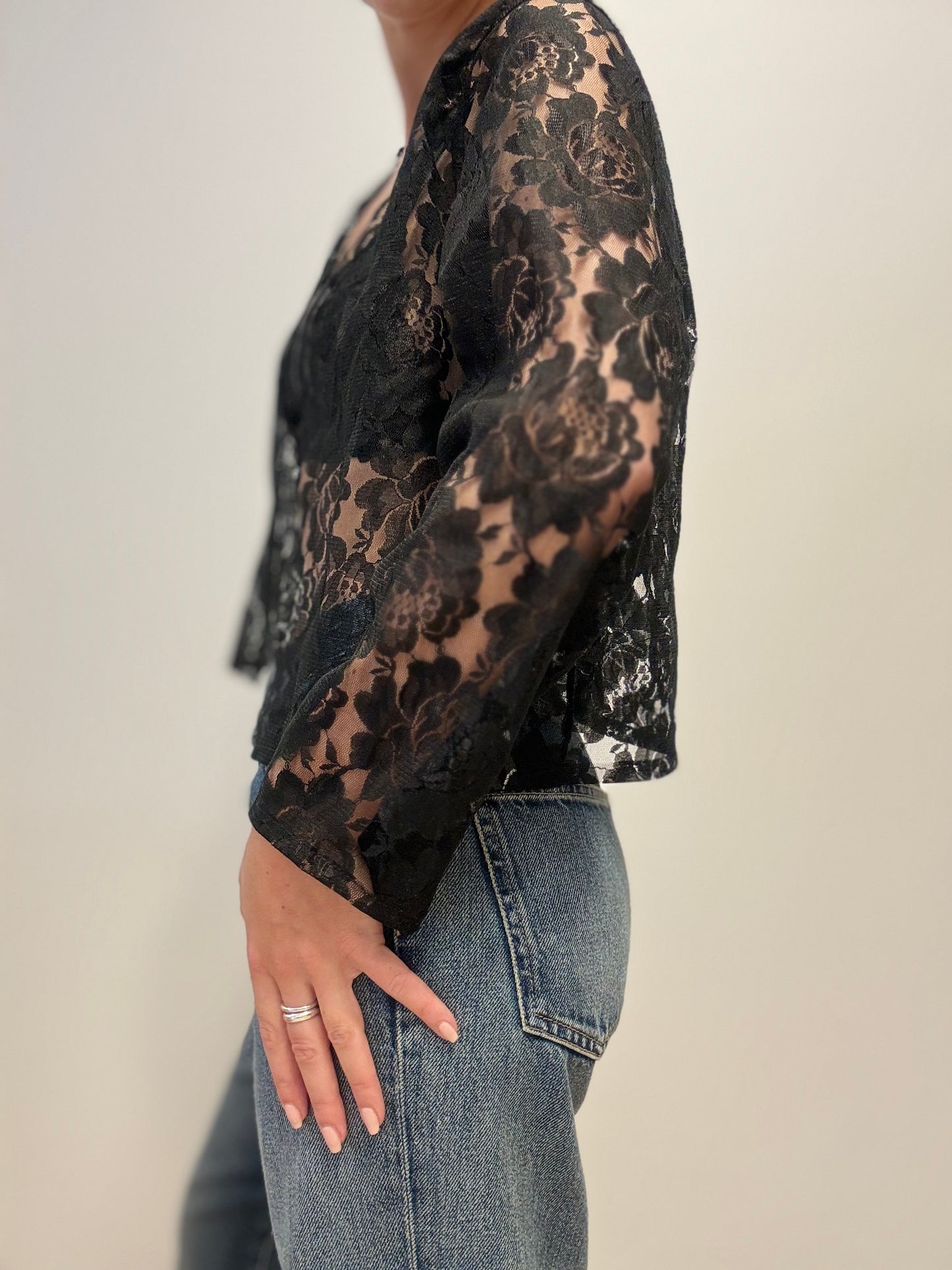 Vintage Sheer Lace Blouse in Black