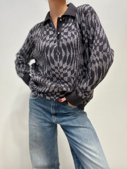 Italiaanse Vintage Polo Trui met Grafisch Motief en Glansdraad