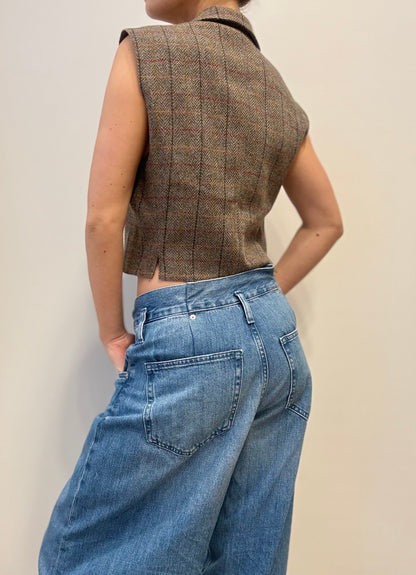 Max Mara Vintage Wool Waistcoat in Checked Tweed