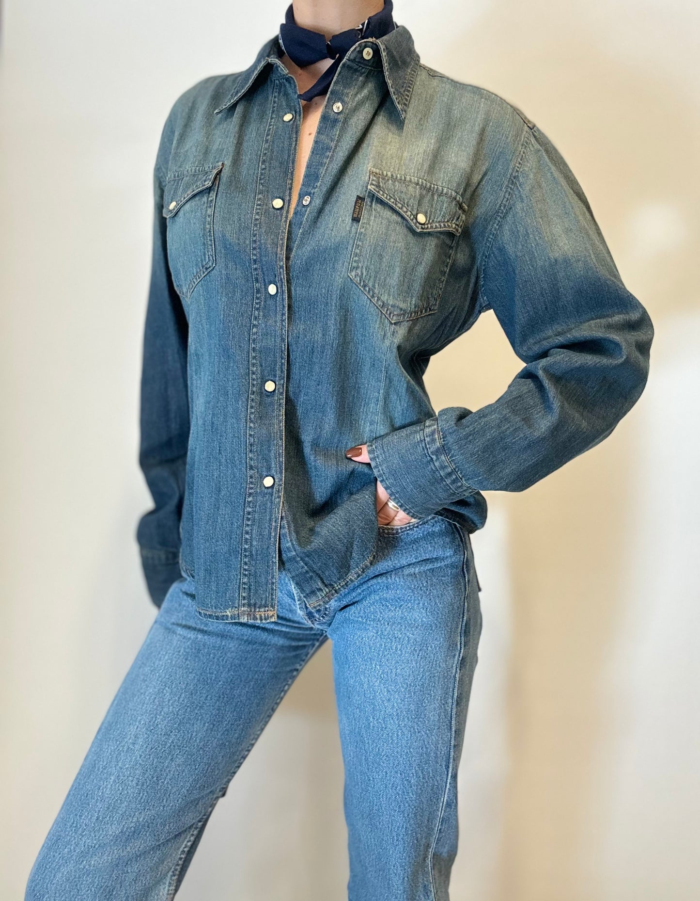 Vintage Denim Western Shirt in Classic Blue