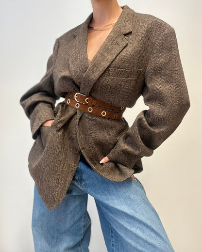 Vintage Burberry Wool Blazer in Brown Herringbone