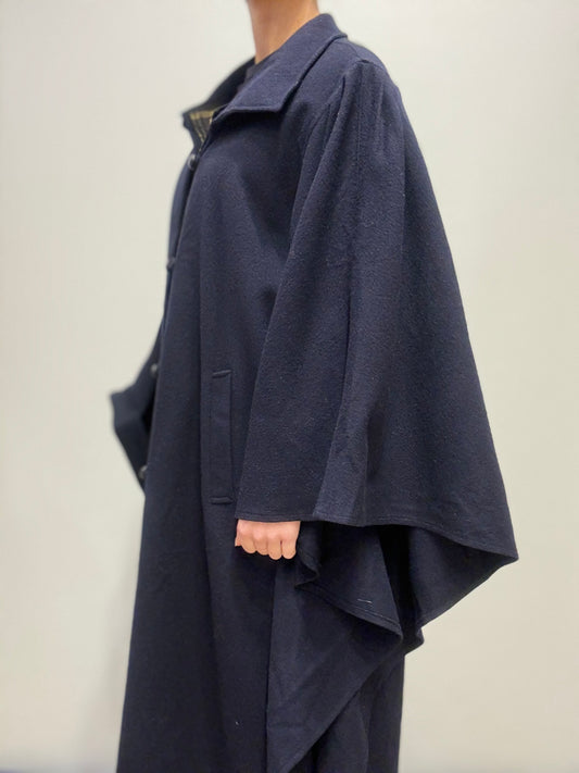 Donkerblauwe oversized mantel met ruitvoering
