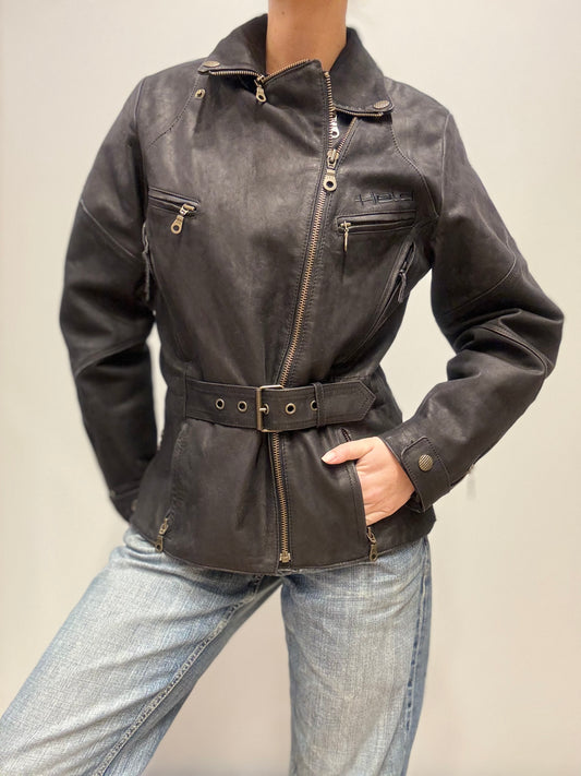 Leren jacket met riem