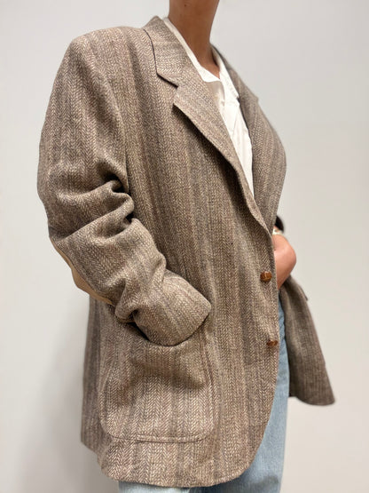 Vintage Wolblend Blazer met Visgraatpatroon