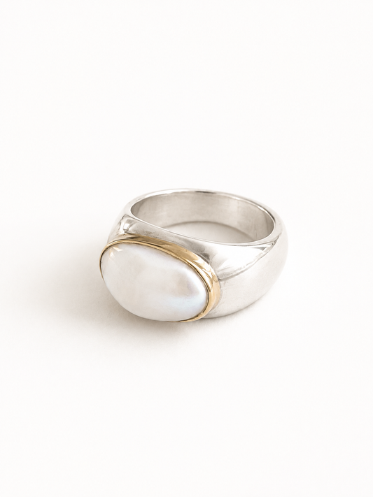 Vintage 925 Zilveren Ring met Parelmoer