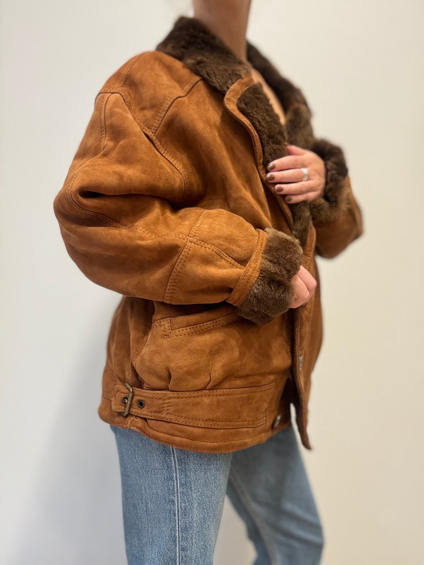 Vintage Shearling Coat in Cognac Brown
