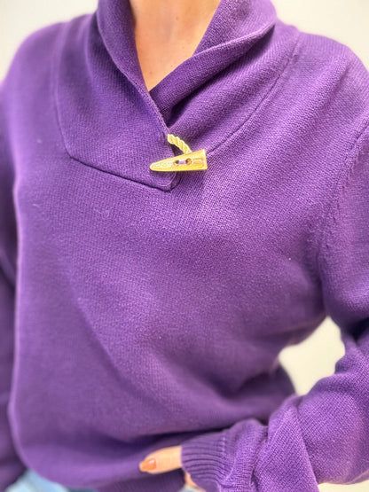 Ralph Lauren Paarse Trui met Gouden Sluiting