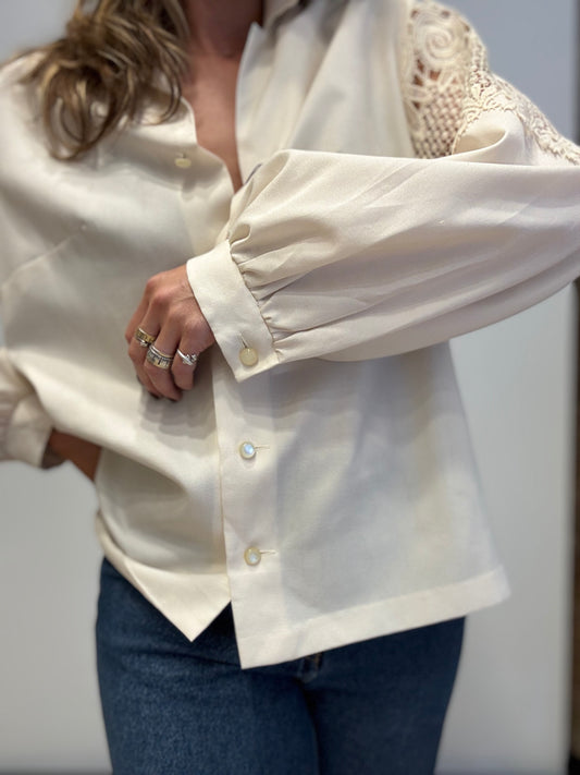 Cream Blouse with Lace Details