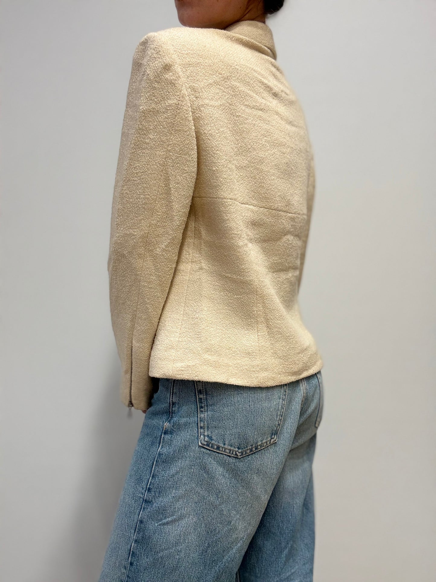 Vintage Crèmekleurig Wollen Jasje met Ritsdetails