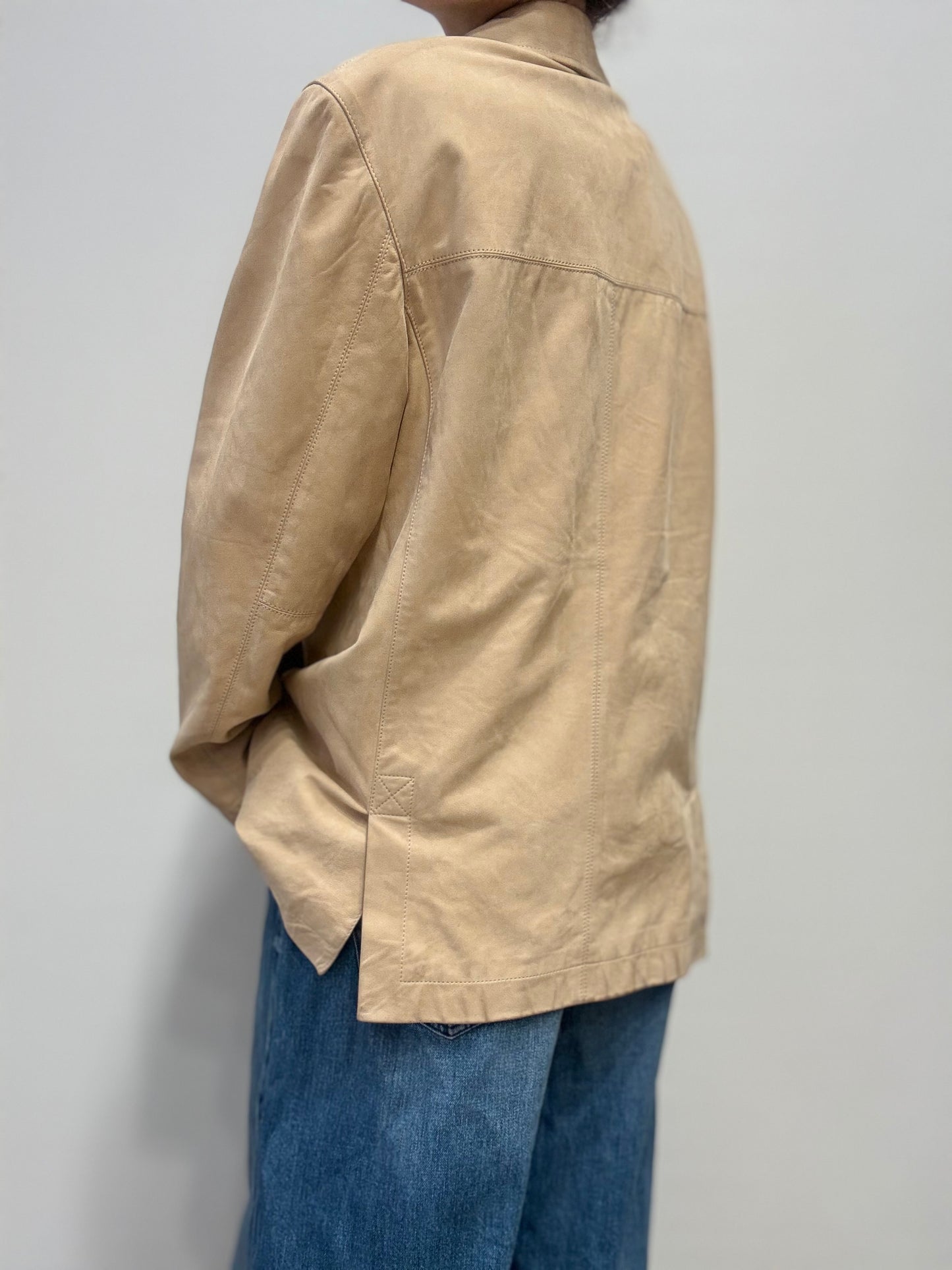 Gerani Beige leren blazer met dubbele knoopsluiting