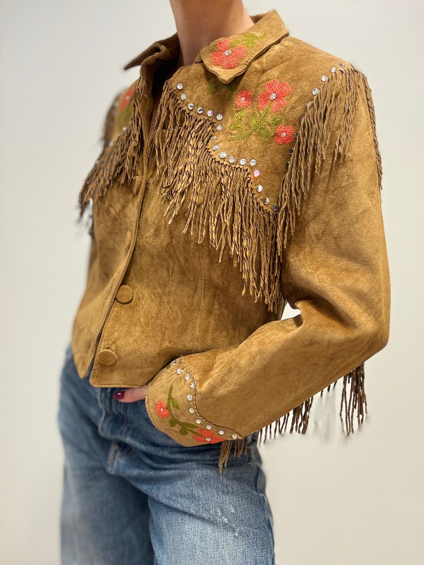 Vintage Western Fringe Jacket met Bloemenborduursel