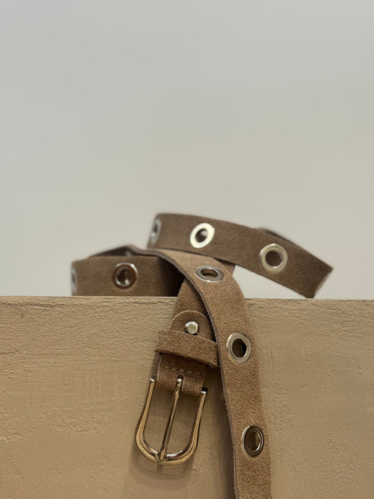 Sand Suede Belt with silver Eyelets