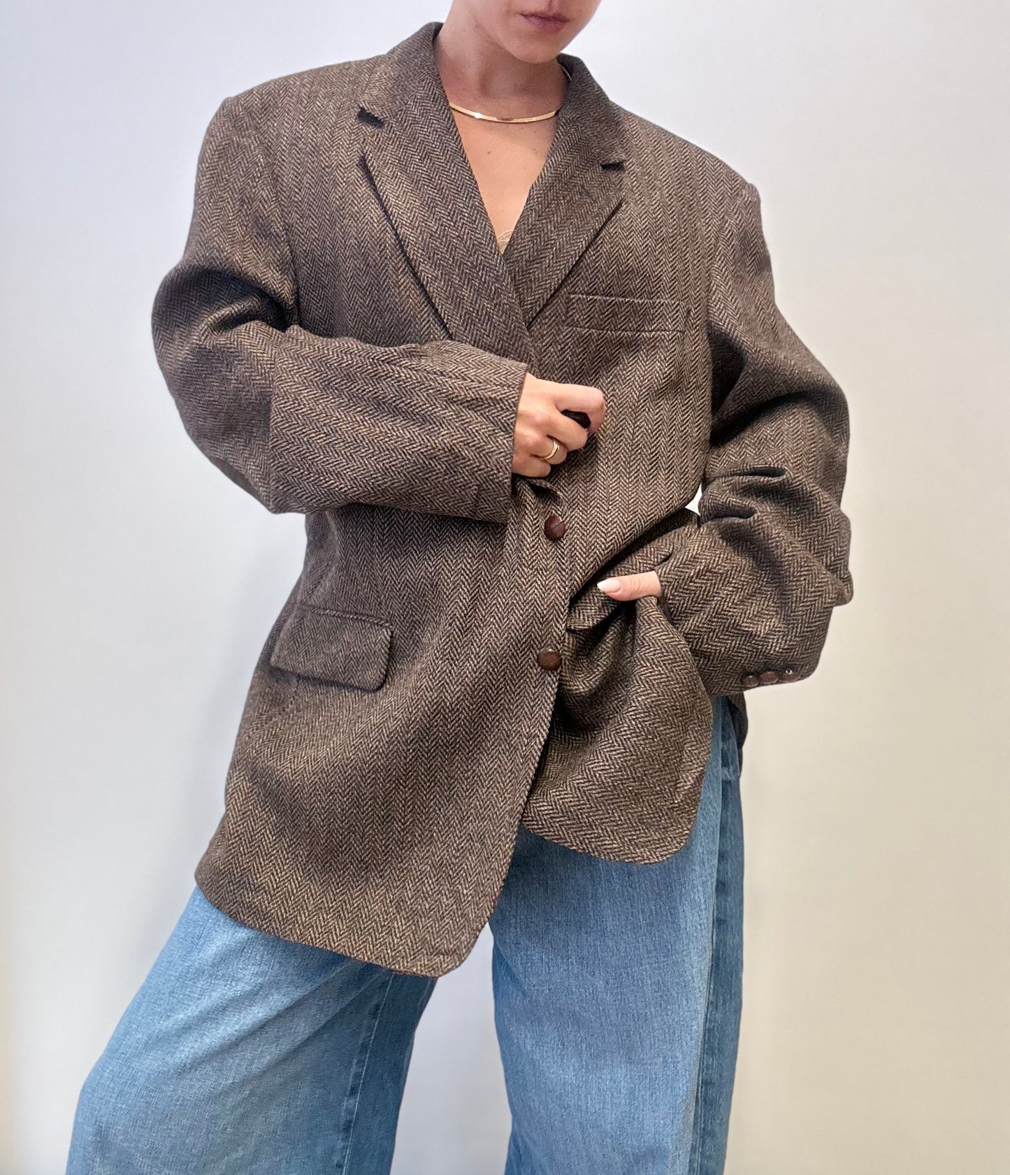 Vintage Burberry Wool Blazer in Brown Herringbone