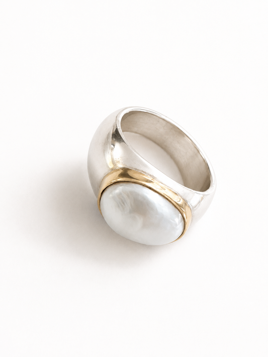 Vintage 925 Zilveren Ring met Parelmoer