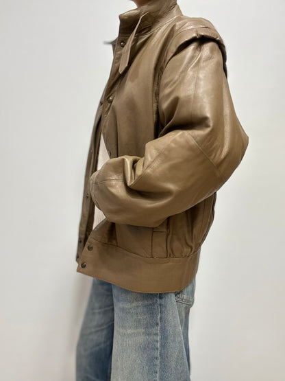 Vintage leren bomberjas in zand-beige tint