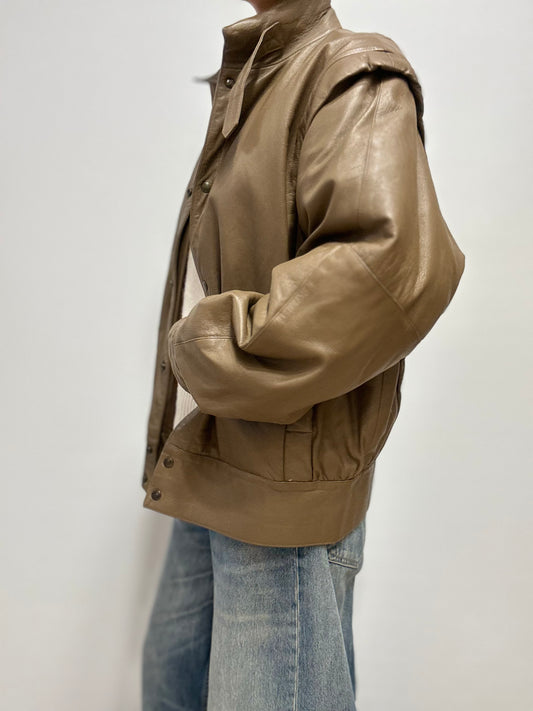 Vintage leren bomberjas in zand-beige tint