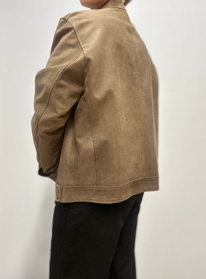 Vintage taupebruine leren utility jas