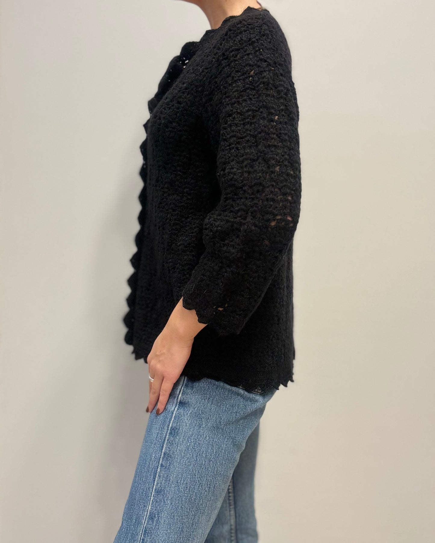 Vintage Handgehaakt Zwart Vest