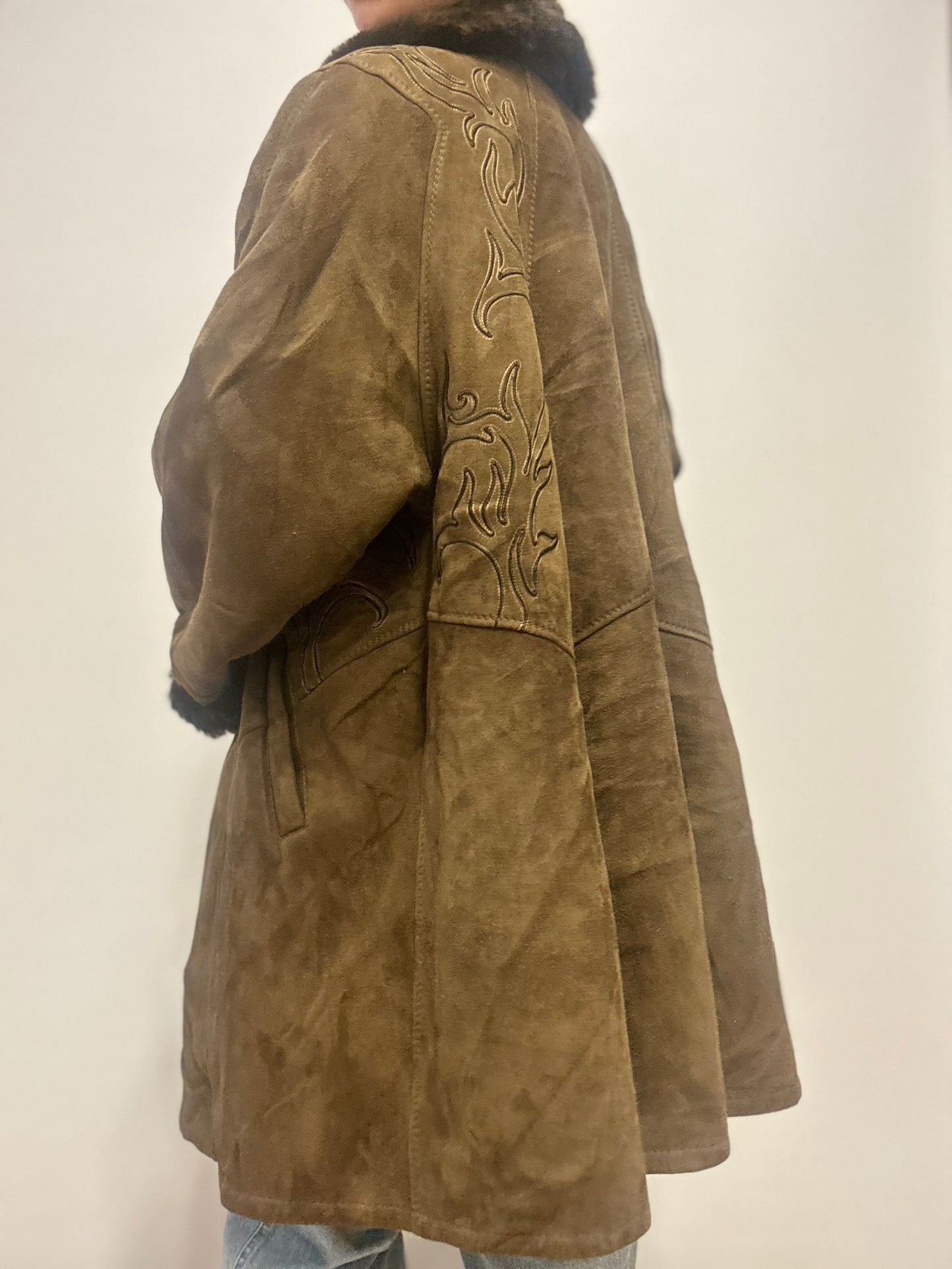 vintage lammy jas groen met geborduurde details