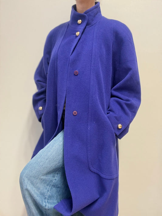 Vintage midi wollen jas Blauw