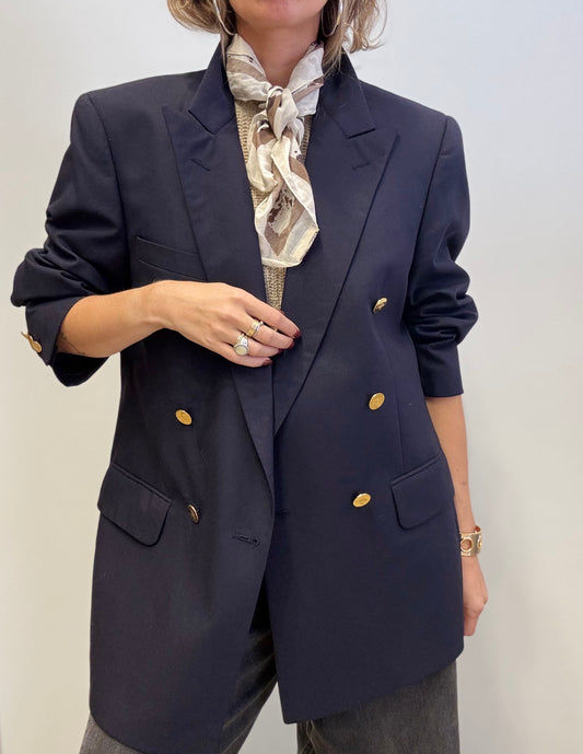 Vintage Burberry Blazer – Navy Wool with Gold Buttons