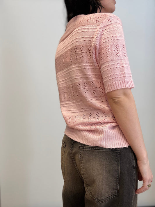 Pastel Knit Cardigan – Soft Pink Vintage Feel