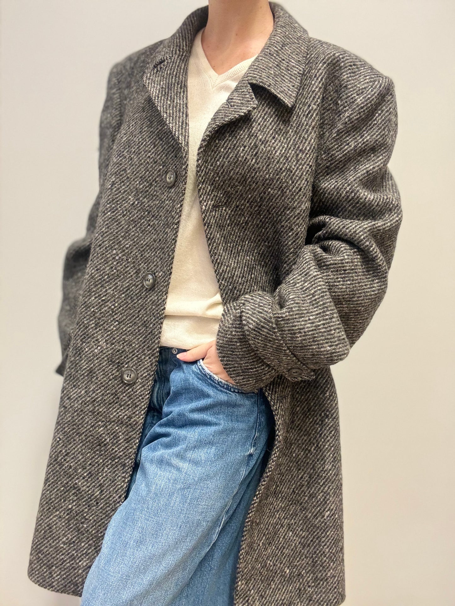 Vintage grijze jas 100% wol