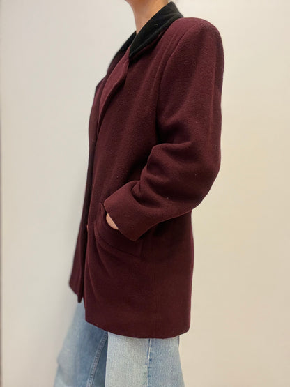 Made in Italy Bordeau Rode Jas met Zwarte Fluwelen Kraag