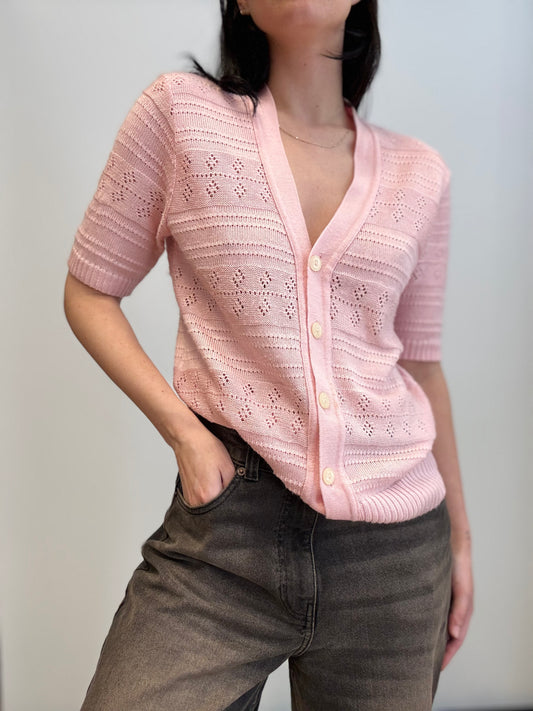 Pastel Knit Cardigan – Soft Pink Vintage Feel