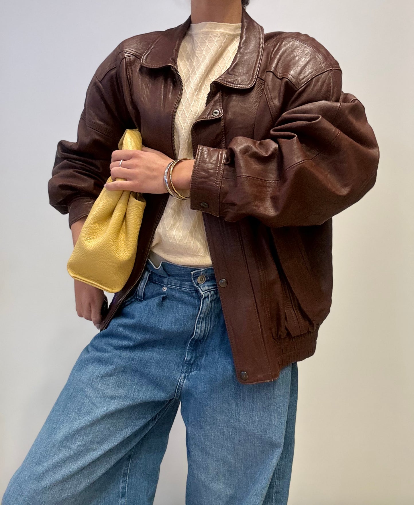 Vintage Leather Bomber Jacket in Chocolate Brown