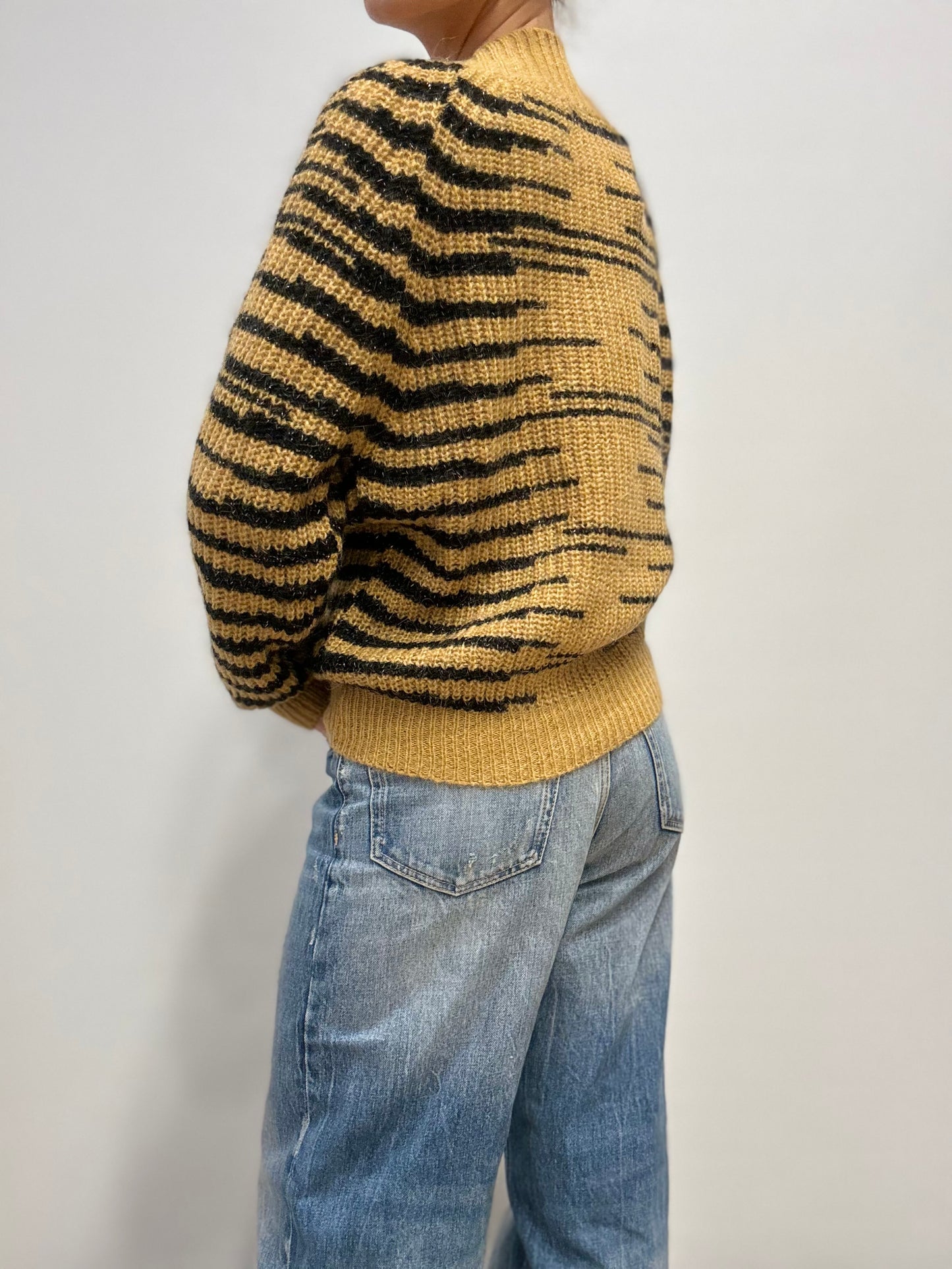 Italiaanse Vintage Mohair Trui met Tijgerstreepprint