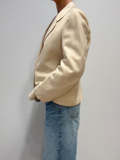 Crèmekleurige Vintage Blazer met Satijnachtige Glans