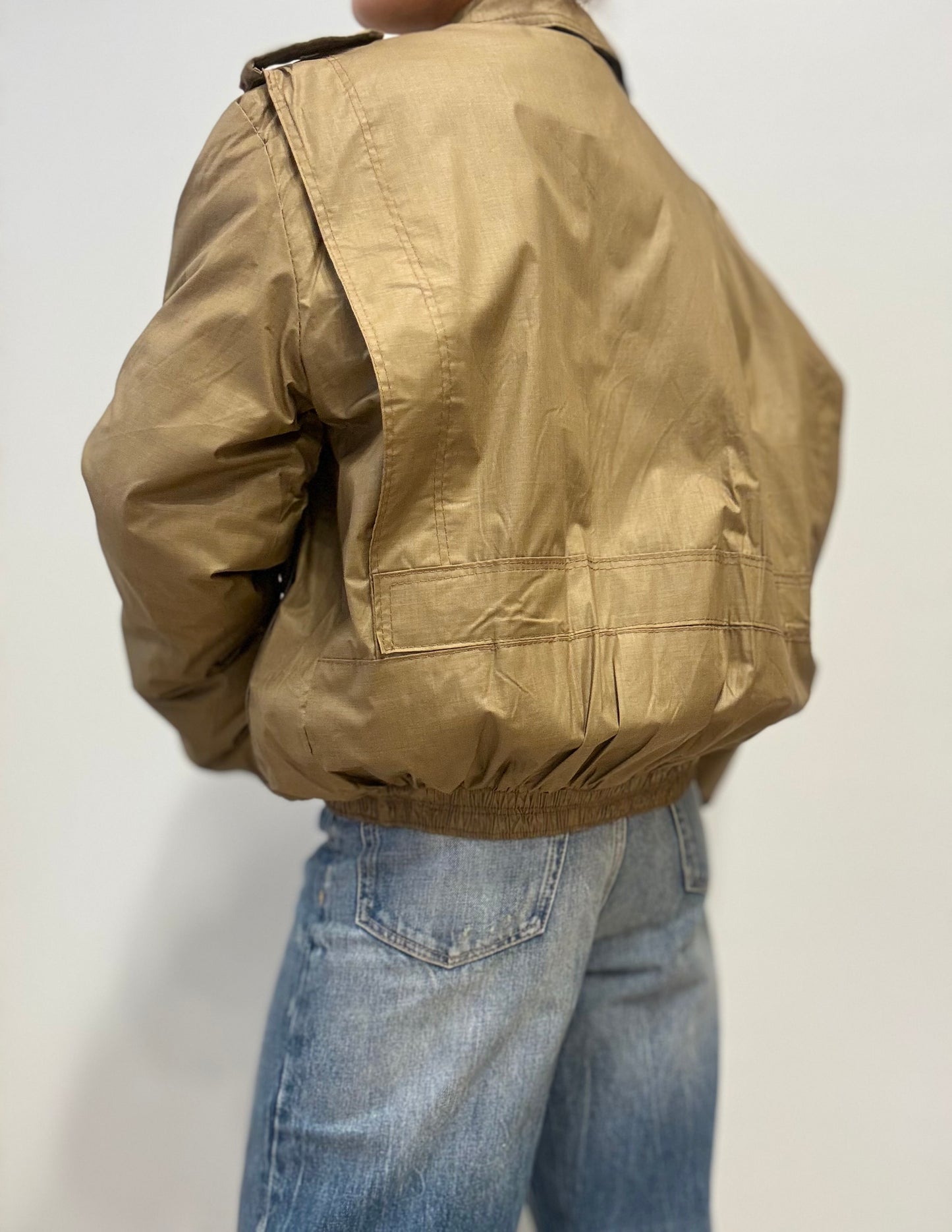 Vintage Padded Bomber Jas in Kaki