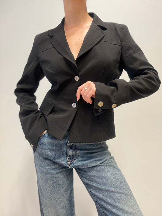 Vintage Max Mara Getailleerde Cropped Blazer in Zwart