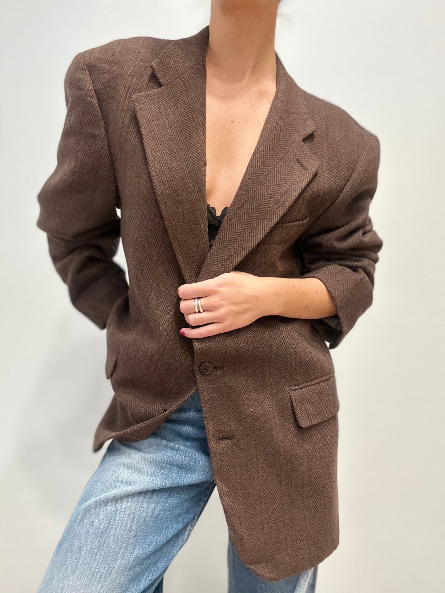 Ralph Lauren Vintage Blazer in Bruin Visgraatmotief