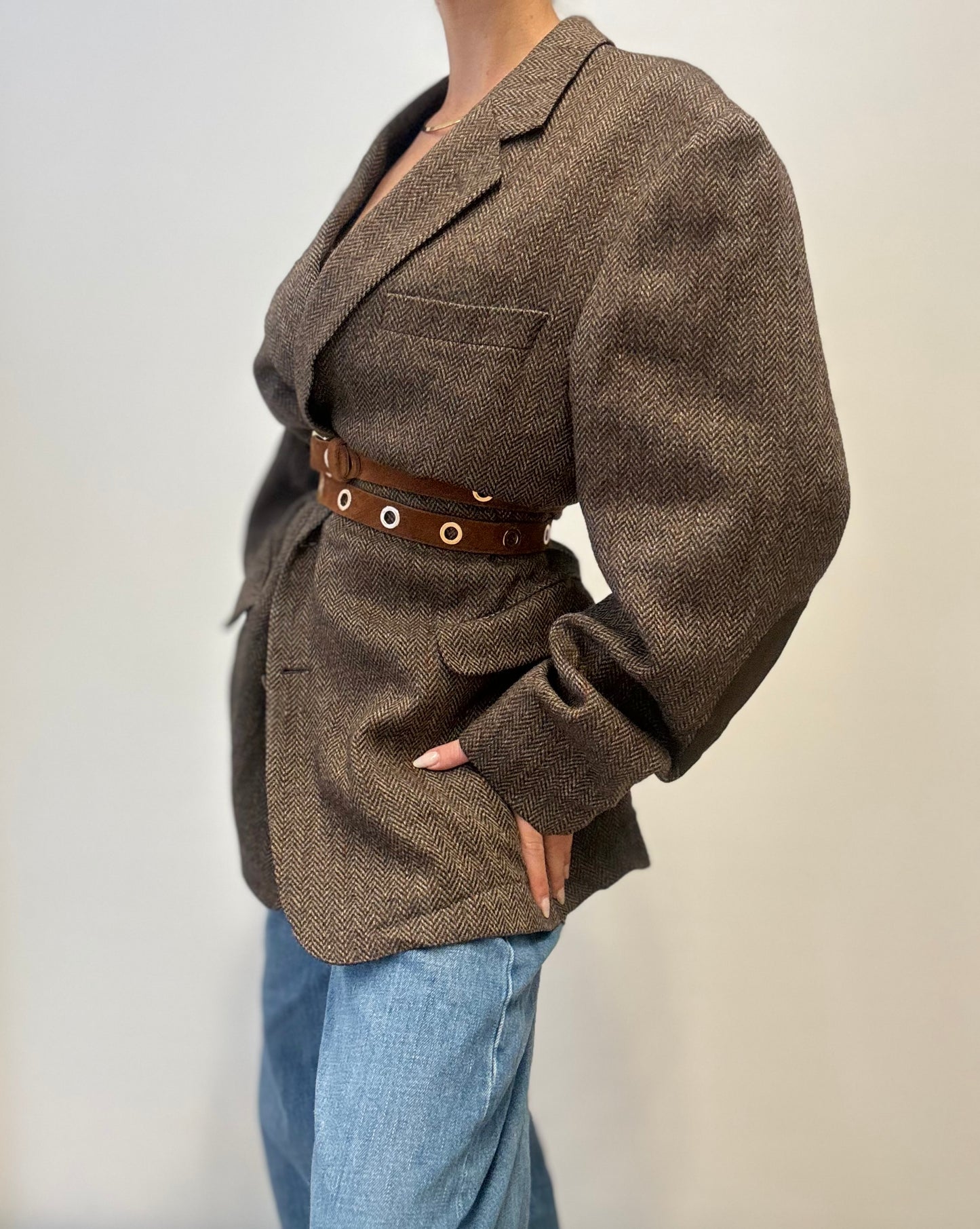 Vintage Burberry Wool Blazer in Brown Herringbone