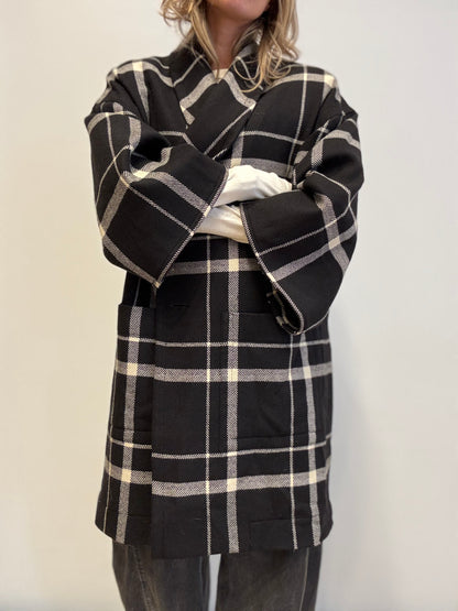 Vintage Oversized Checked Coat in Black & Cream