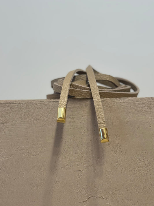 Beige Leather Wrap Belt with Rope Tie