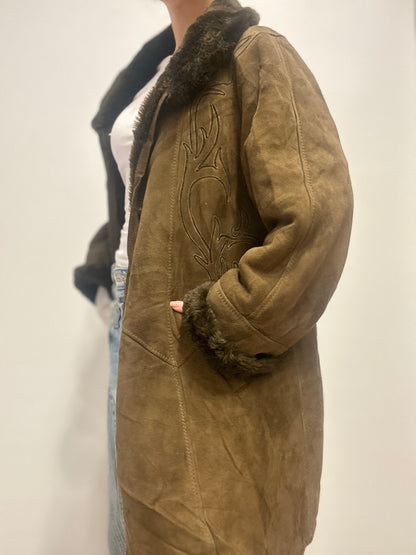 vintage lammy jas groen met geborduurde details