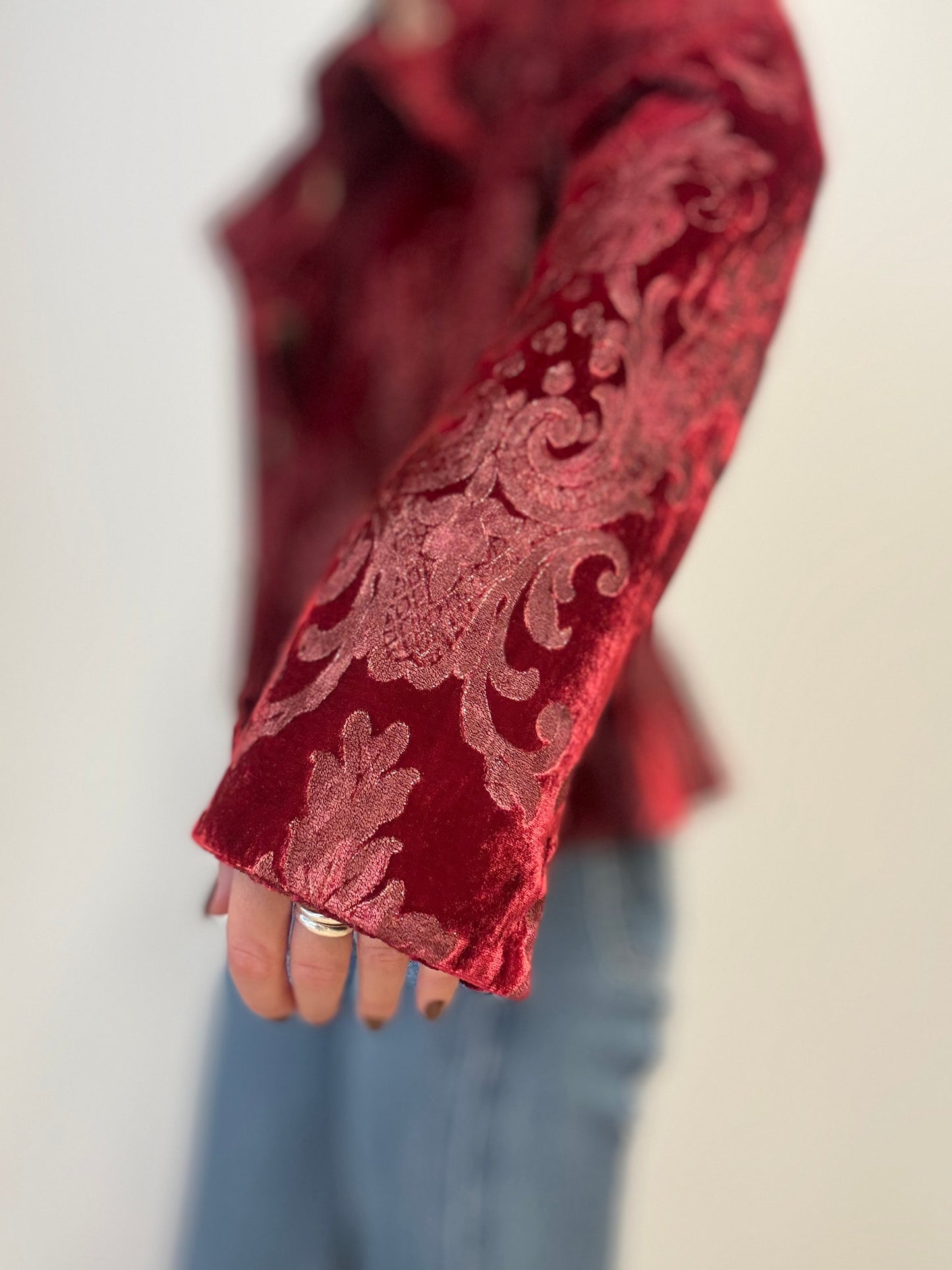 Vintage Fluwelen Brokaat Blazer in Dieprood