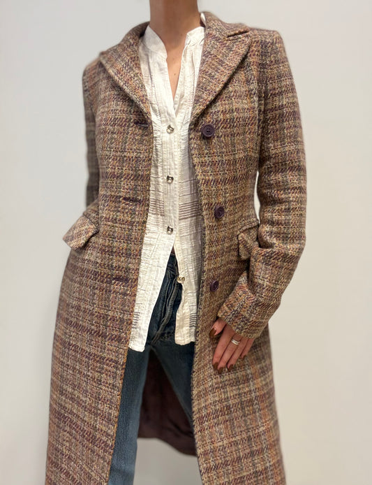 Vintage Italiaanse Wolmix Mantel in Multicolor Tweed