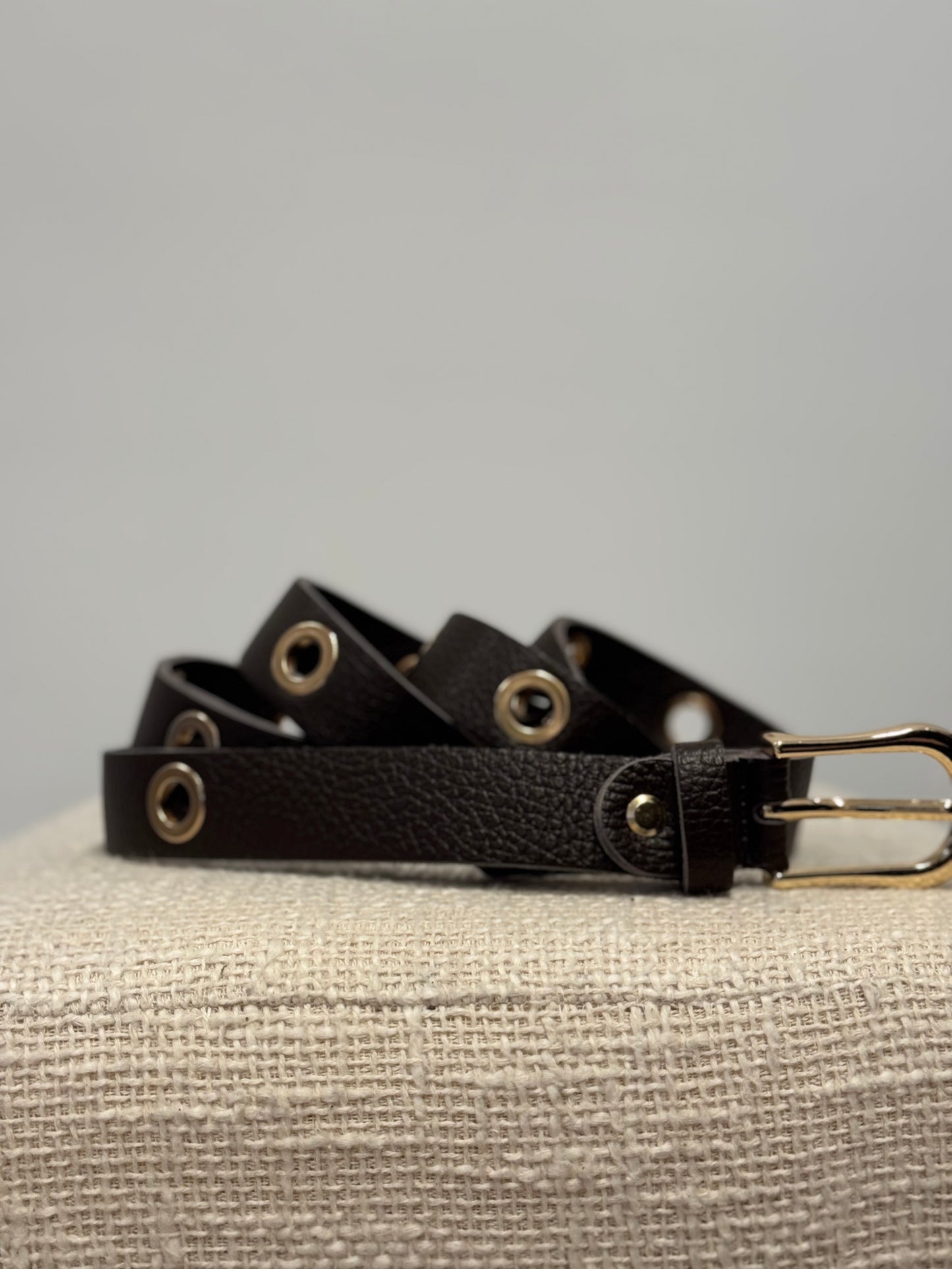 Leather eyelet belt with gold – green – nan – Yenvi vintage