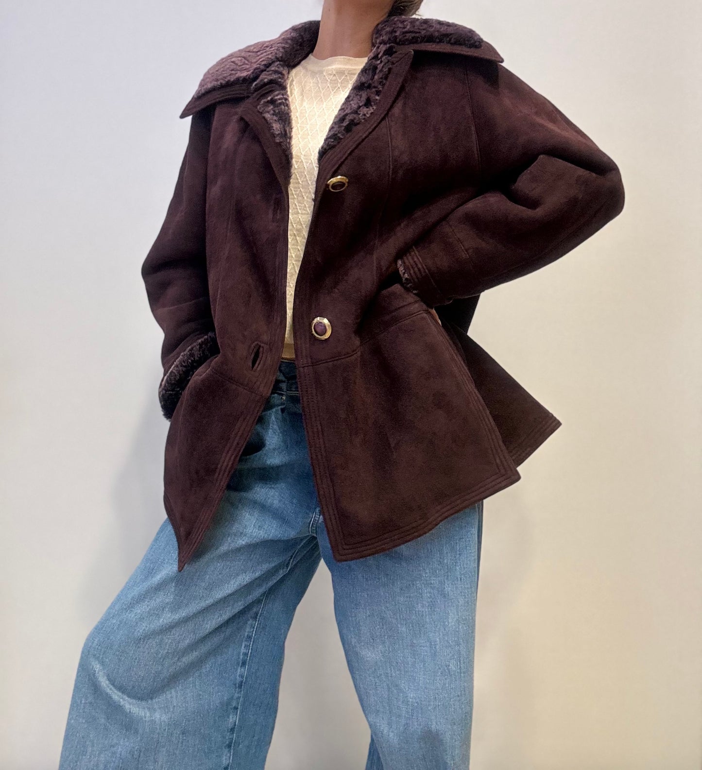 Vintage Lammy Shearling Coat in Burgundy Halflong