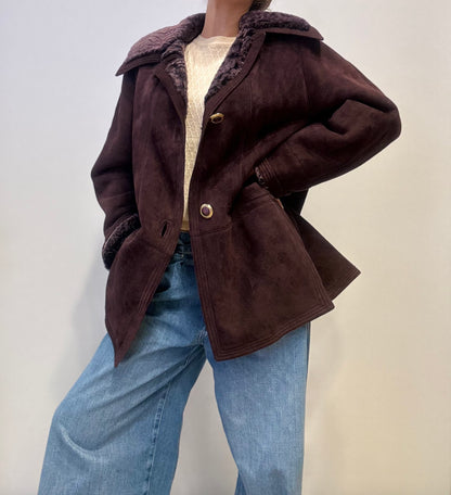 Vintage Lammy Shearling Coat in Burgundy Halflong