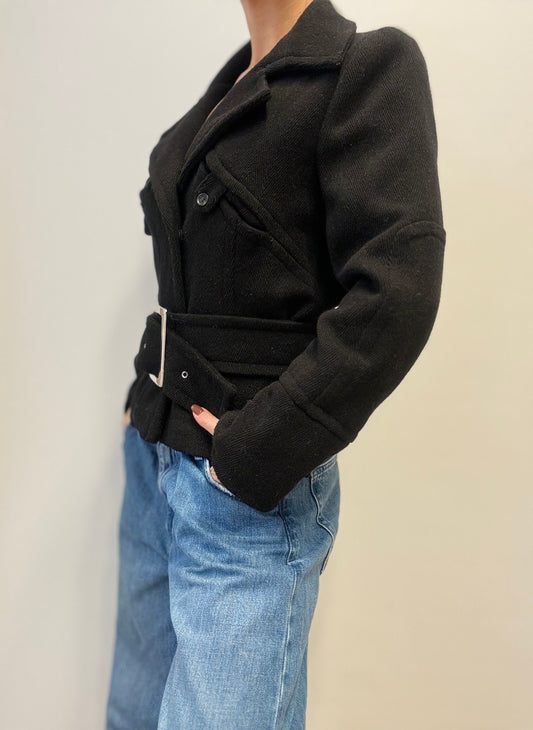 Class Zwarte Mantel met Tailleceintuur