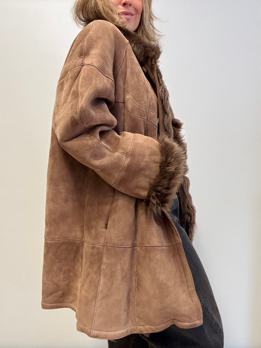 Vintage Shearling Coat in Mocha Brown