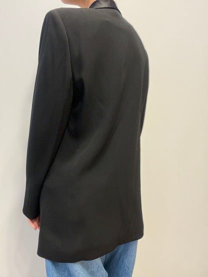 Vintage Zwarte Blazer met Satijnen Details