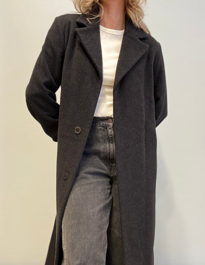 Vintage Stefanel Long Wool Coat in Dark Grey