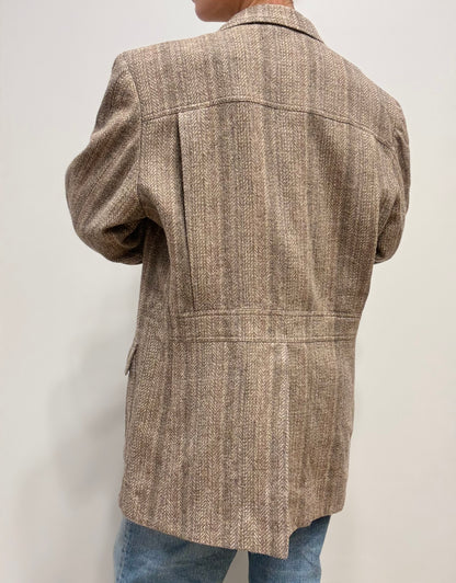 Vintage Wolblend Blazer met Visgraatpatroon