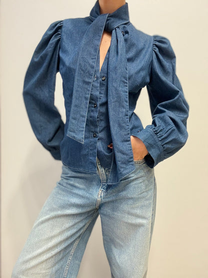 Vintage Denim Blouse met Strikdetail